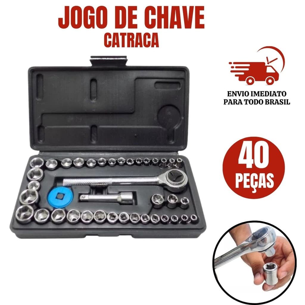 Jogo De Soquete 40 Peças Chave Catraca Reversível Resistente à Pressão Resistente à Abrasão