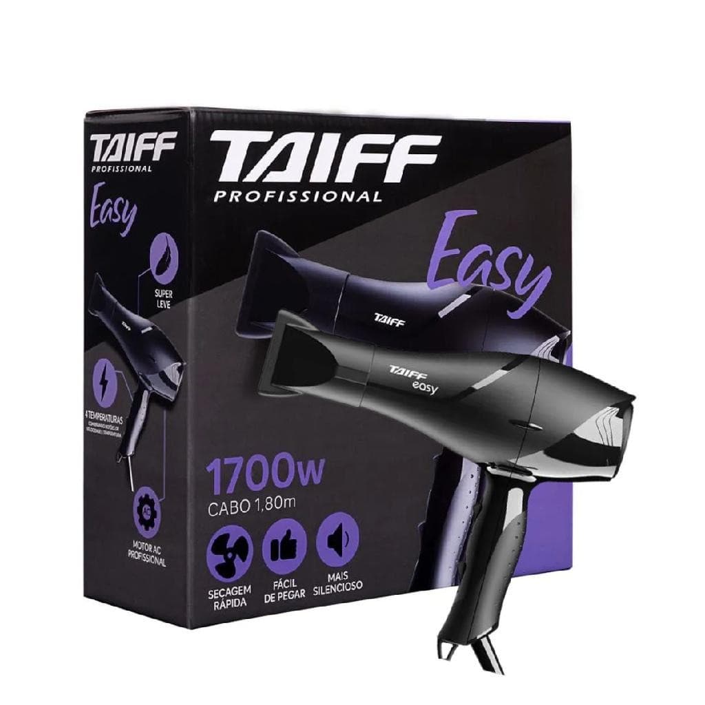 Secador Cabelo Taiff Easy 1700W Profissional Potente 3 Temperaturas Motor AC Jato de Ar Frio Preto-220V