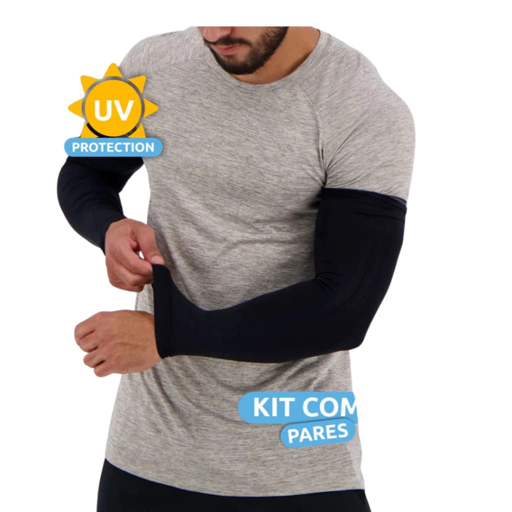 Kit com 2 Pares de manguito térmico proteção solar UV50+ segunda pele esportes