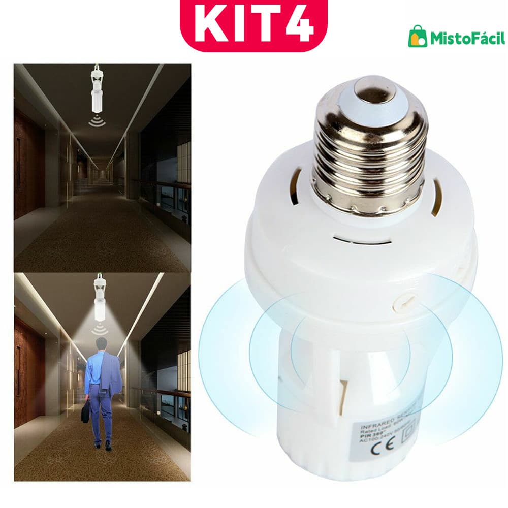 Sensor de Presença Infravermelho com Soquete E26/E27 – Controle Automático de Luz, Ajuste de Duração
