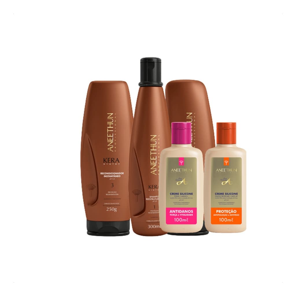 Kit 5 Aneethun Kera System Creme Silicone Antidano Proteção