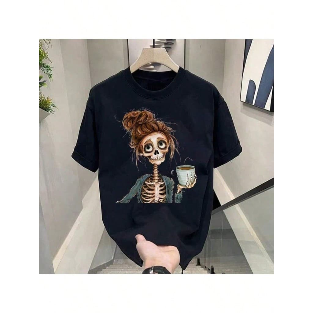 CAMISETA feminina CAVEIRA algodao gola REDONDA