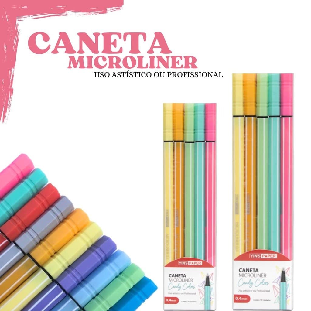 Kit 10 Canetas Coloridas Fine Line Ponta Fina 0.4