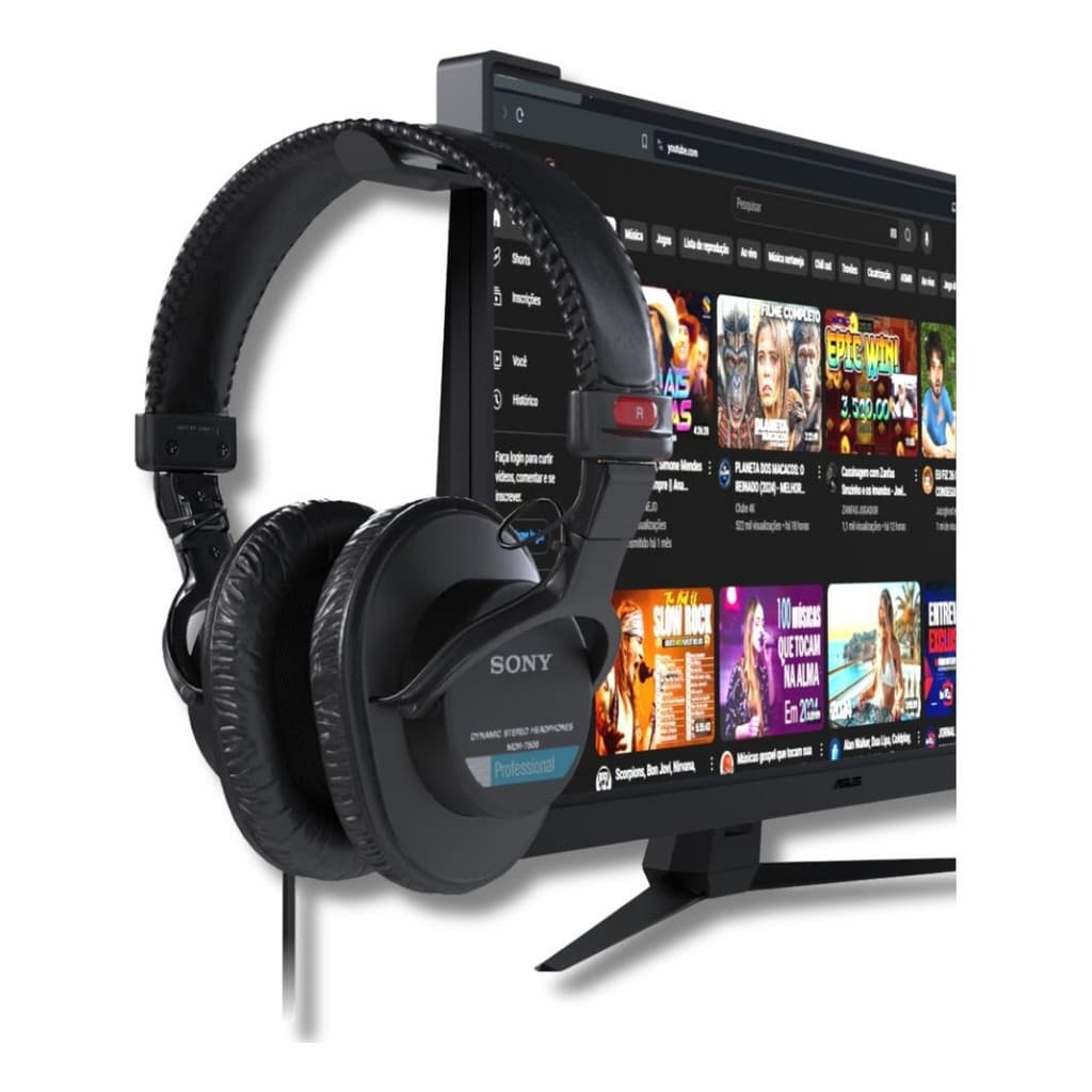 Suporte Fone Headphone Headset De Tela Tv Monitor Universal Cor Preto