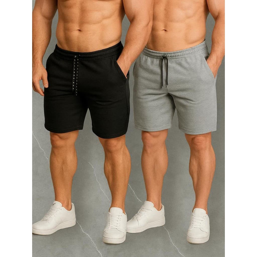 Kit 2 Short Moletom Masculino Academia P ao G4 - Cós Elastico Com Amarraçao