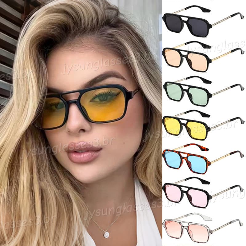 Novo Feixe Duplo Retro Tom De Chá Óculos De Sol Para Mulheres Masculino Quadrado Gradiente Rosa Estreito Transparente Qu