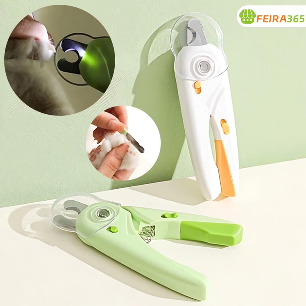Kit cortador de unhas para cães e gatos, com alicate e lixa, incluindo tesouro de luz LED