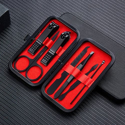Cortador De Unha Kit 7 Peças Completo Pinça Cortador Tesoura Extrator Estojo Inox Masculino Portátil