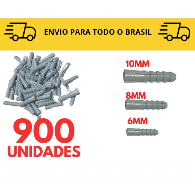 Kit Bucha 900, 750, 600 ou 300 unidades/ convencional para parafusos / parede / concreto/ bucha