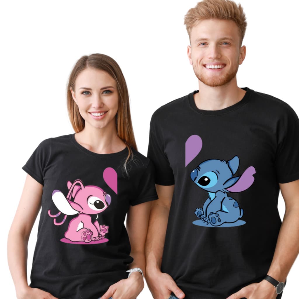 Kit Blusa Camiseta Tshirt Casal Lilo e Stitch Algodão Estampa em DTF 100% Algodão Camisa Blusa