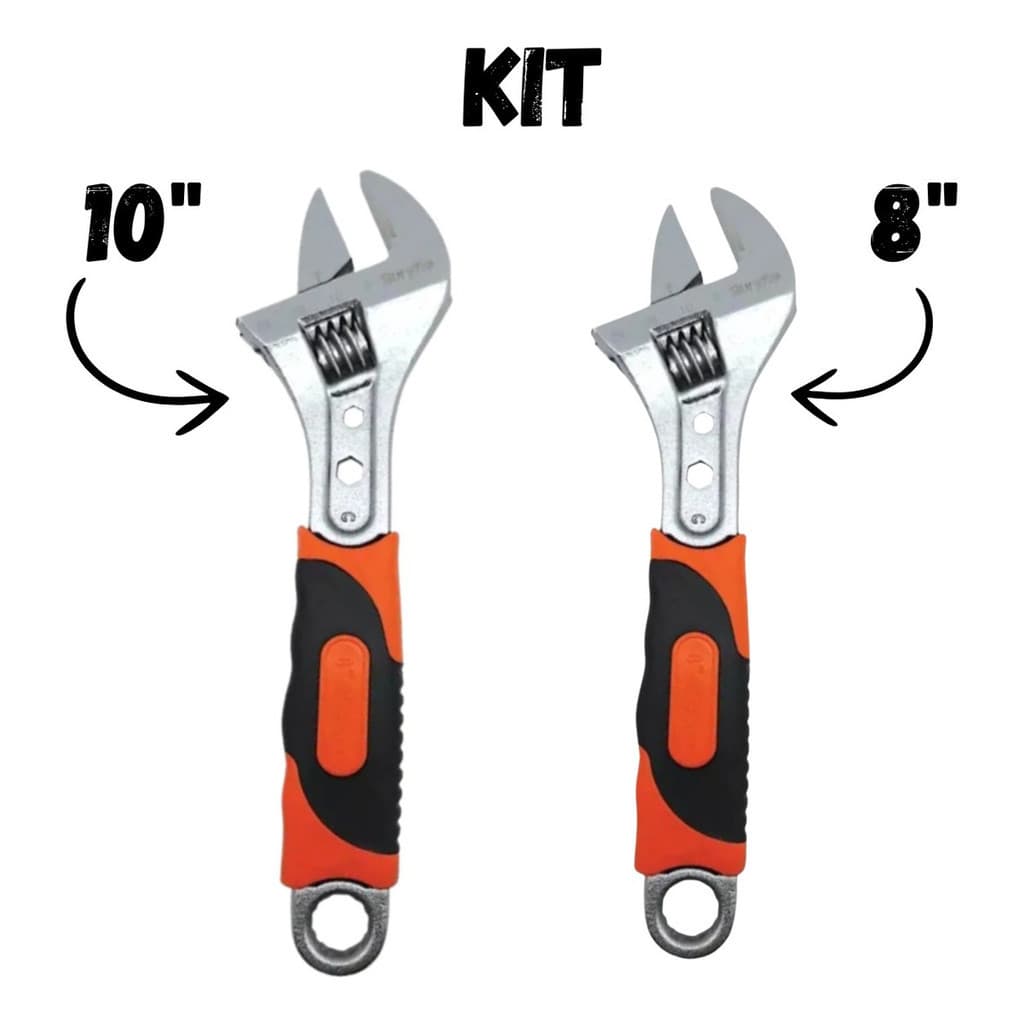 Kit Chave Inglesa Com Boca Ajustável 8" E 10" Polegadas - 2 Peças