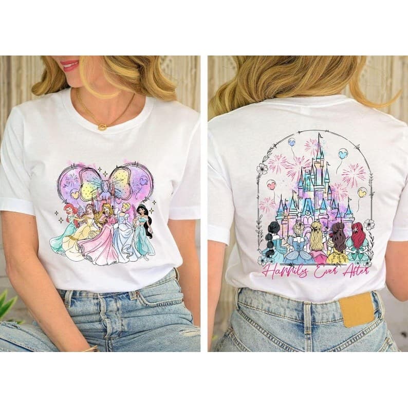 2025 New Camiseta, Moda Fashion das Princesas Disney com Frase, Tendência Disney