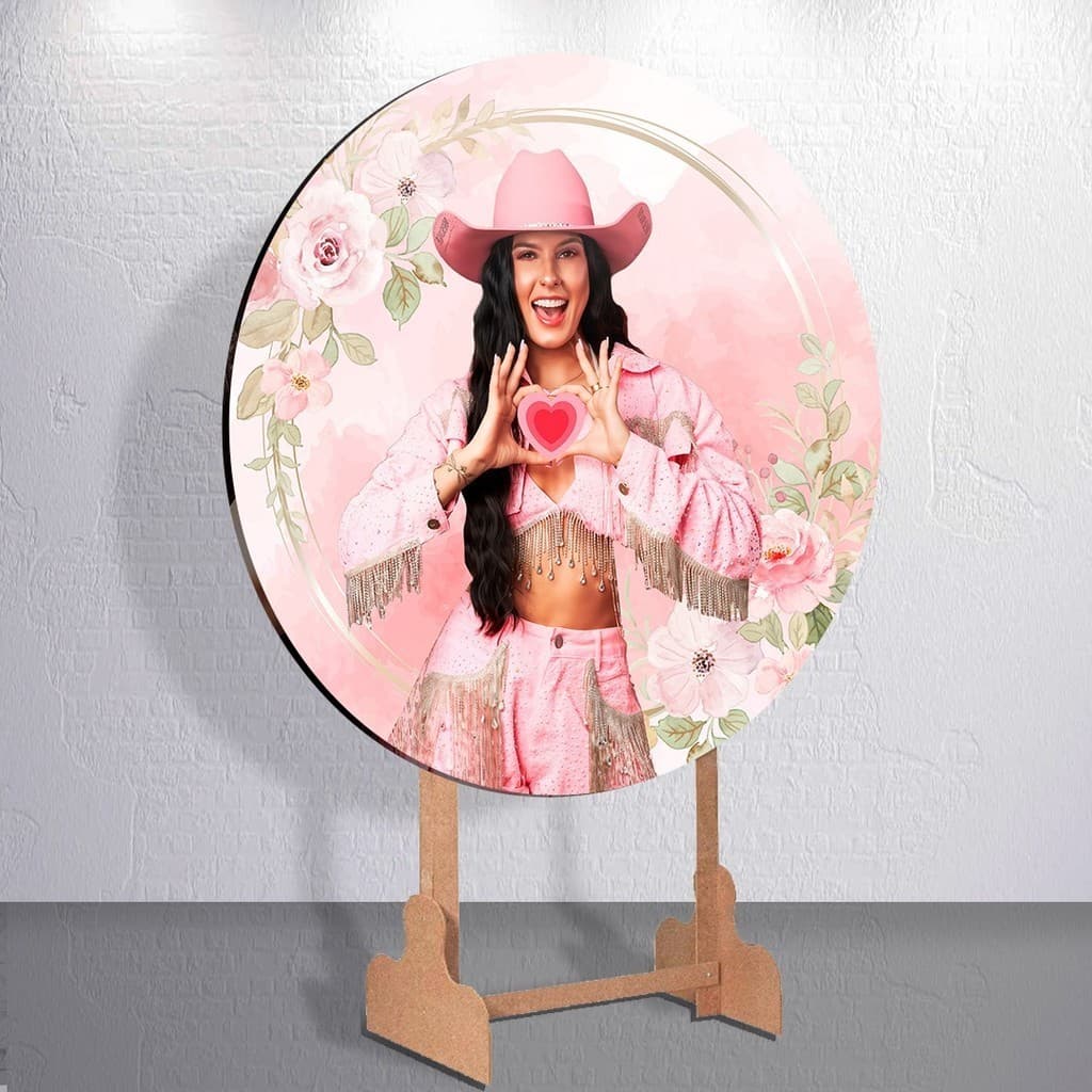 Painel De Festa Boiadeira Violão Rosa Floral Capas Sublimadas Cilindro Ou Painel Decoração