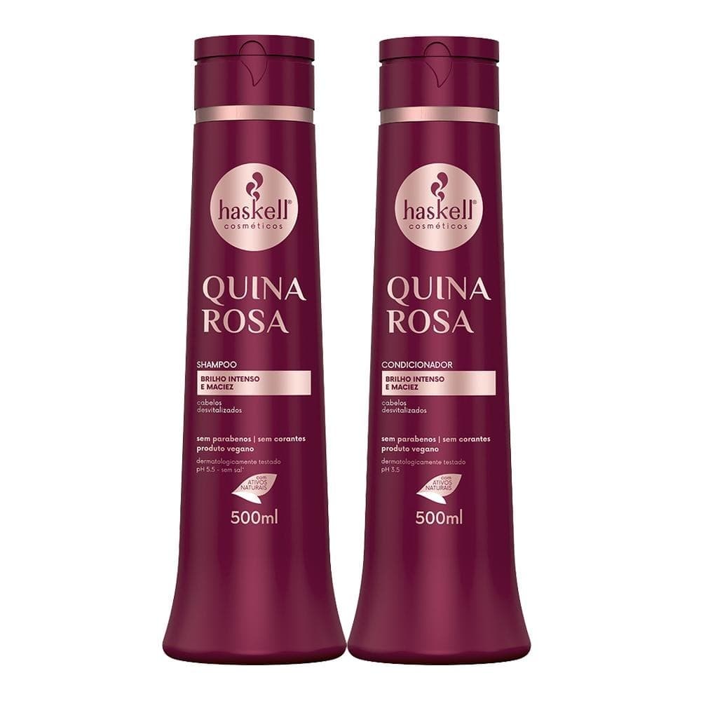 Kit Shampoo e Condicionador Quina Rosa Brilho Intenso e Maciez Haskell 500ml