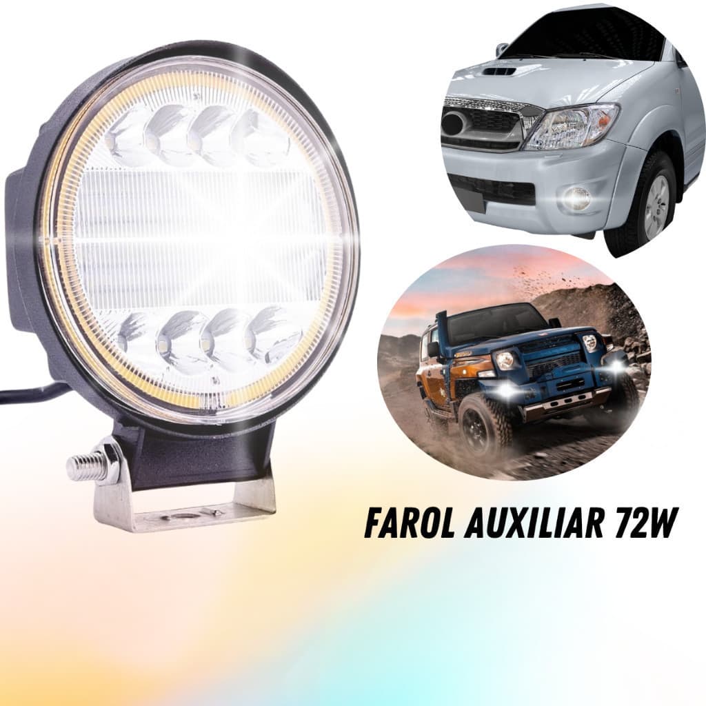 Farol Milha Led 72w Redondo  Strobo Guincho 12/24v Âmbar YX-72W