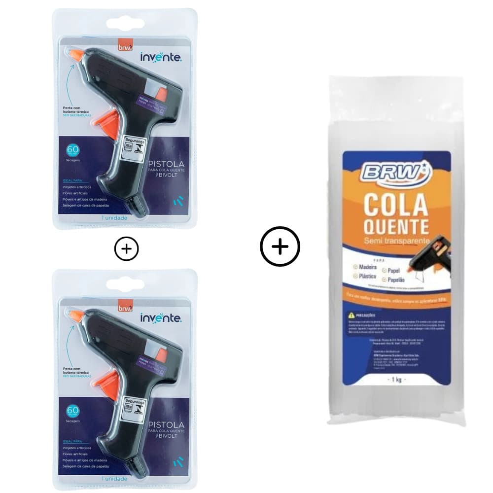 Kit 2 Pistola Cola Quente Fina Pequena 10w + Bastão Fino 1kg BRW