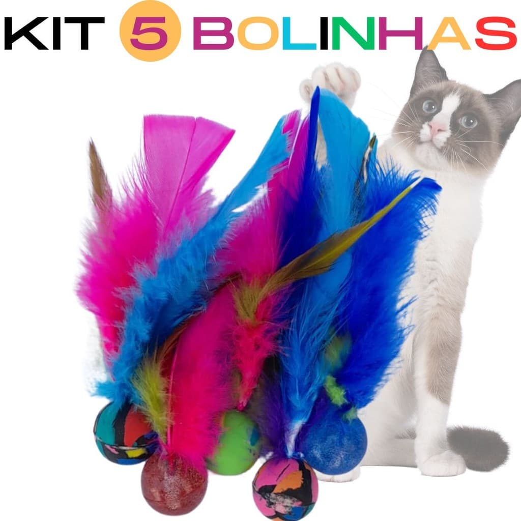 pula penas brinquedo pet kit com 5 unidades Bolinha pula pula com penas coloridas