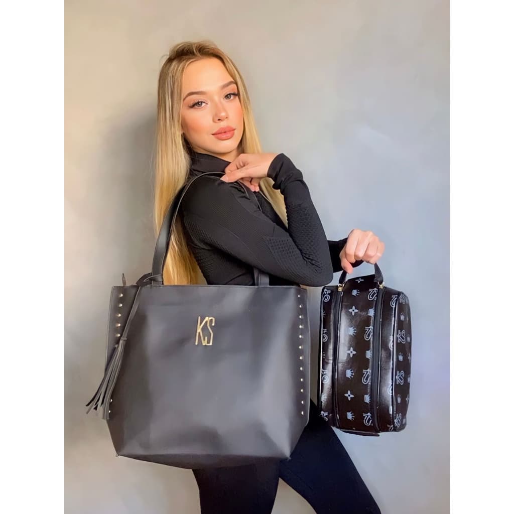 Kit Bolsa Feminina 2 em 1 - Bolsa Sacola Saco e Necessaire Multifuncional Organizadora de Maquiagem SANES