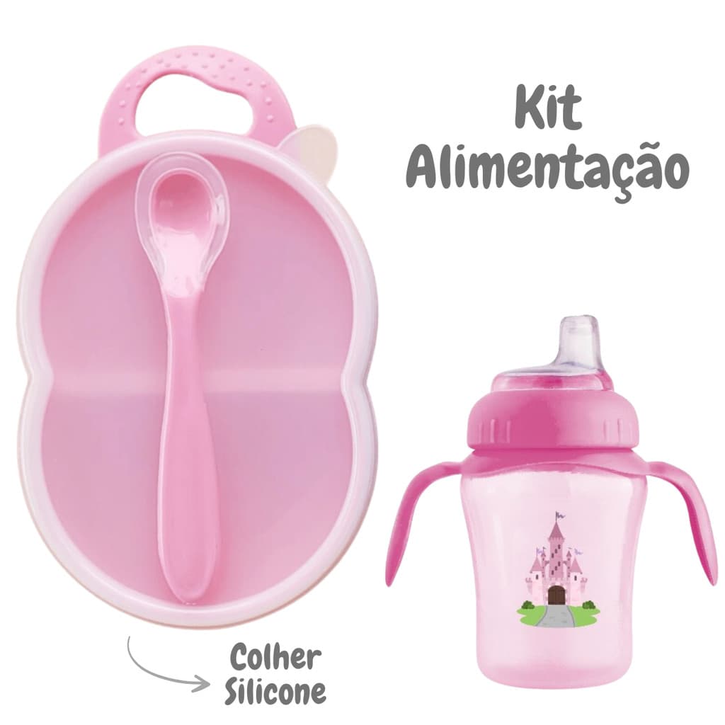 Kit Alimentação Porta Papinha + Copo Anti vazamento + Colher ponta de Silicone