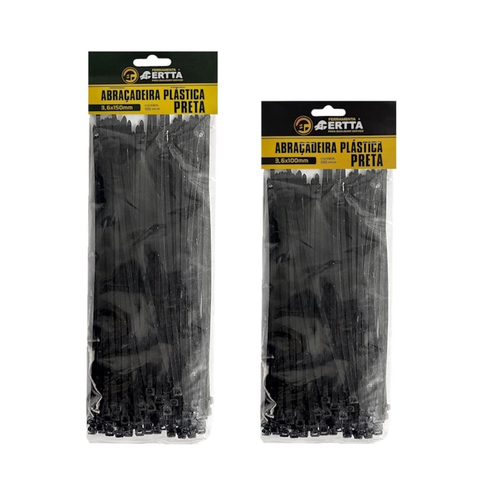 Kit C/ 200 Fitas Hellerman Enforca Gato Cinta Plástica Abraçadeira Lacre de Nylon Tamanhos 10 e 15cm
