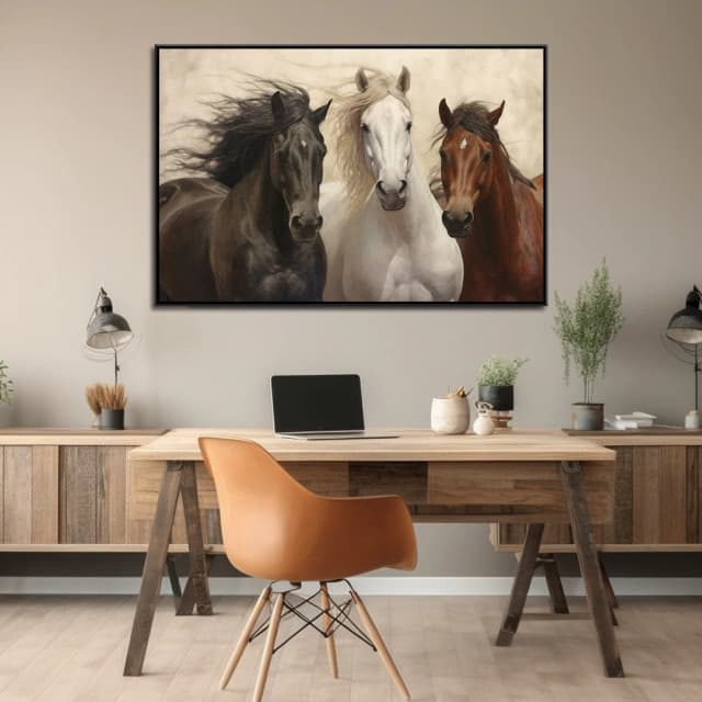 Quadro Decorativo 110x80cm Grande Luxo Horse Brothers Hall Casa Sala Quarto Decoração De Parede Mdf Adesivo Grande