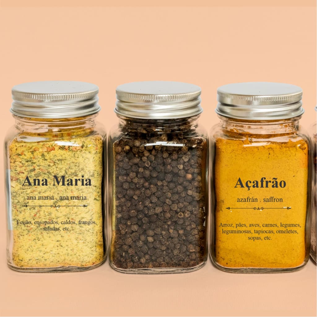 Kit 48 Adesivos Decorativos Dicionário P/ Potes Temperos 5,5x5,5cm Adesivos Transparentes Organizadores de Potes