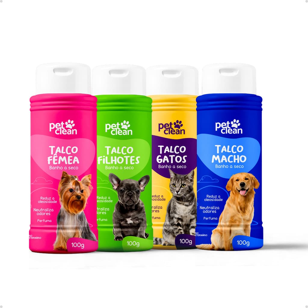 Talco Banho a Seco para Cachorro e Gato Pet Clean - 100 gramas
