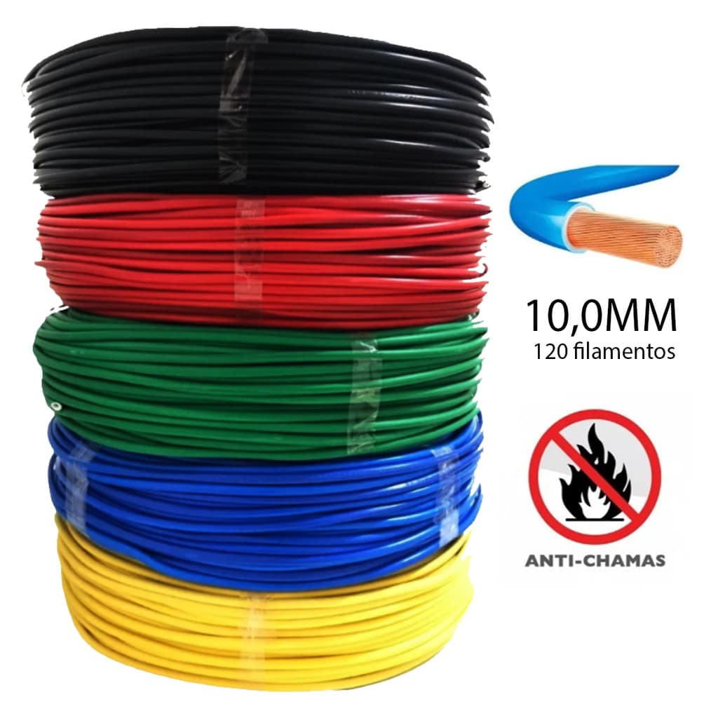 Fio Eletrico Flexivel 10,0mm Com 100 Metros Cabo Elétrico