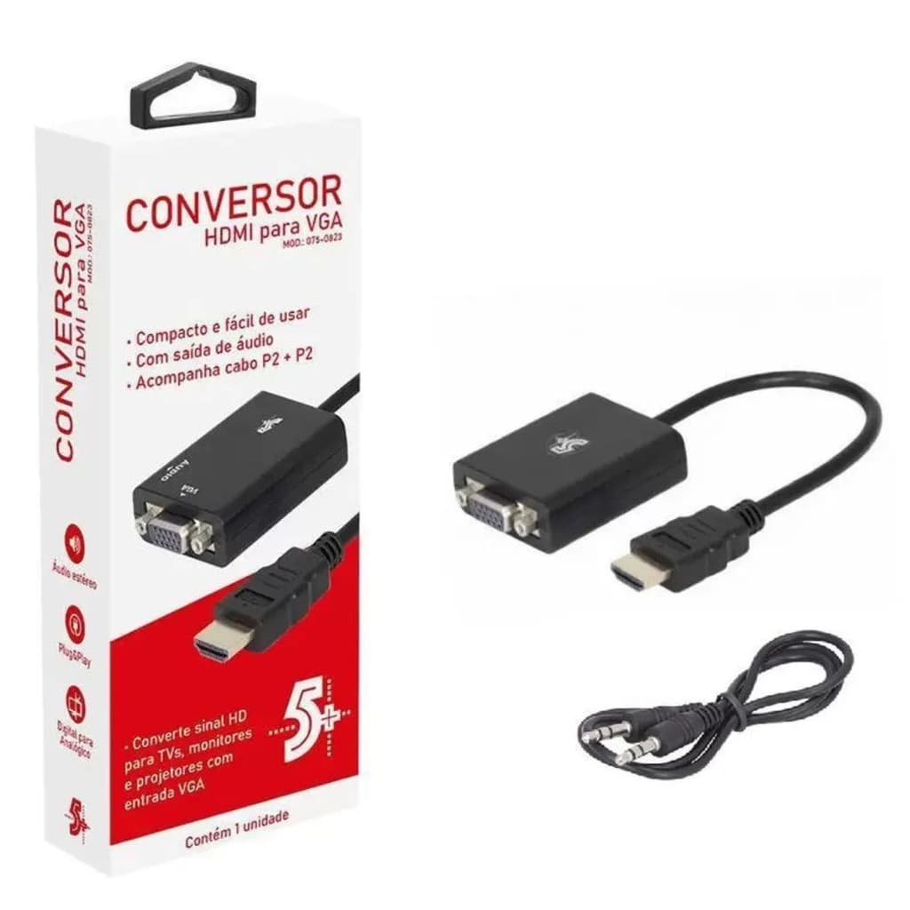 CONVERS DE VIDEO - HDMI PARA VGA - SAIDA R/L - C/ CABO P2ST