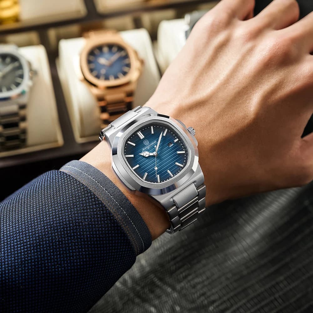 Relógios de Quartzo de Luxo Masculino Paazumo, Impermeável, Data Automática, Aço Inoxidável, Relógio