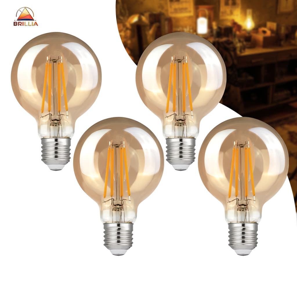 Lâmpada Filamento LED G80 4W E27 Âmbar Estilo Retrô Vintage Luz Quente Edison Bivolt