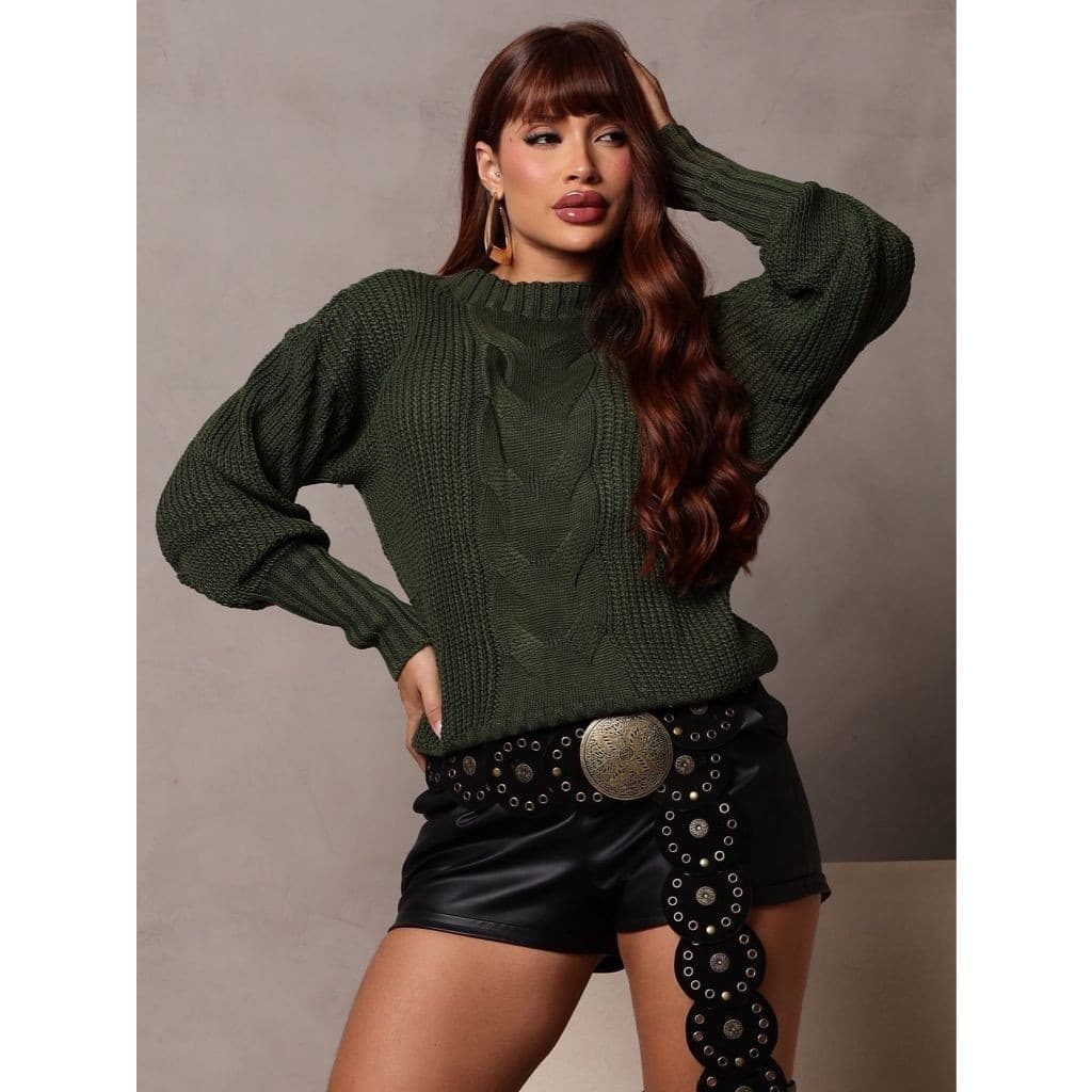 Blusa Feminina Tricô Trança Manga Inverno Sueter Elegante elegante e confortável casaco de frio