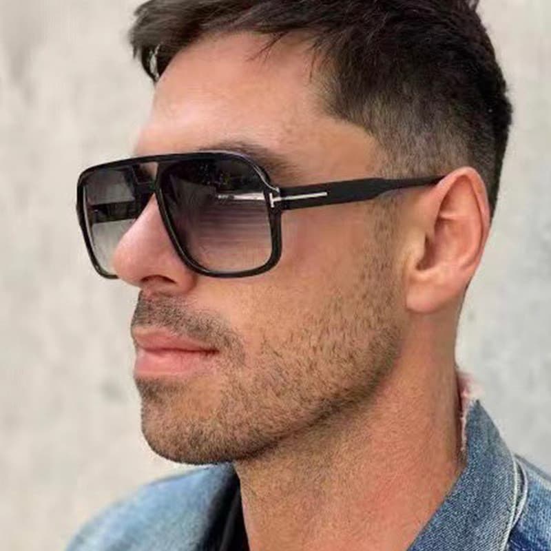 Retro duplo feixe grande quadro em forma de T óculos de sol masculino novo estilo moda piloto óculos de sol rosto grande