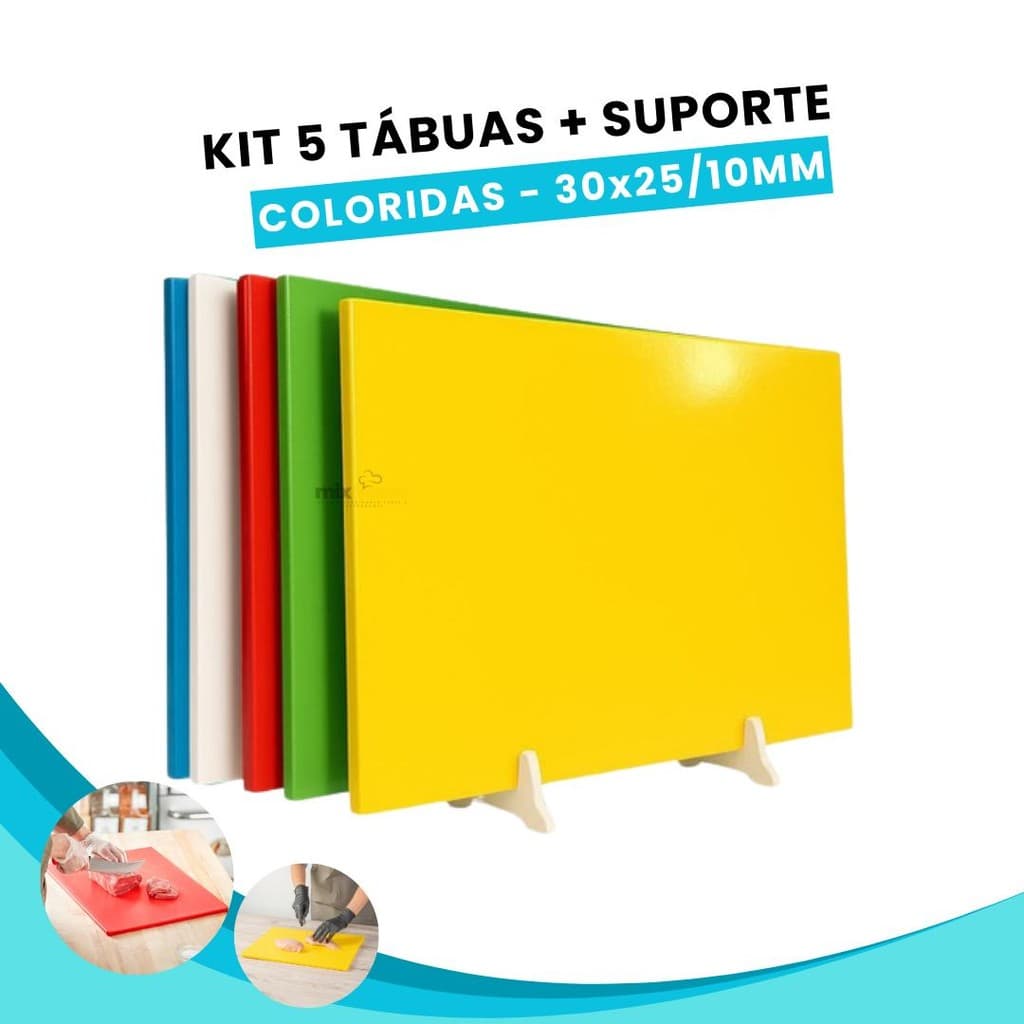 Kit Com 5 Tabuas De Corte + SUPORTE 30X25 10MM Polietileno Anvisa Carnes Legumes Peixes