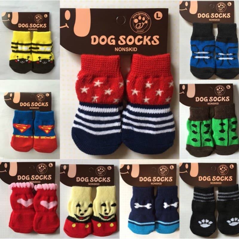 4 Pçs/set Quente Filhote De Cachorro Sapatos Macio Acrílico Pet Malhas Meias Bonito Dos Desenhos Animados Anti Deslizame