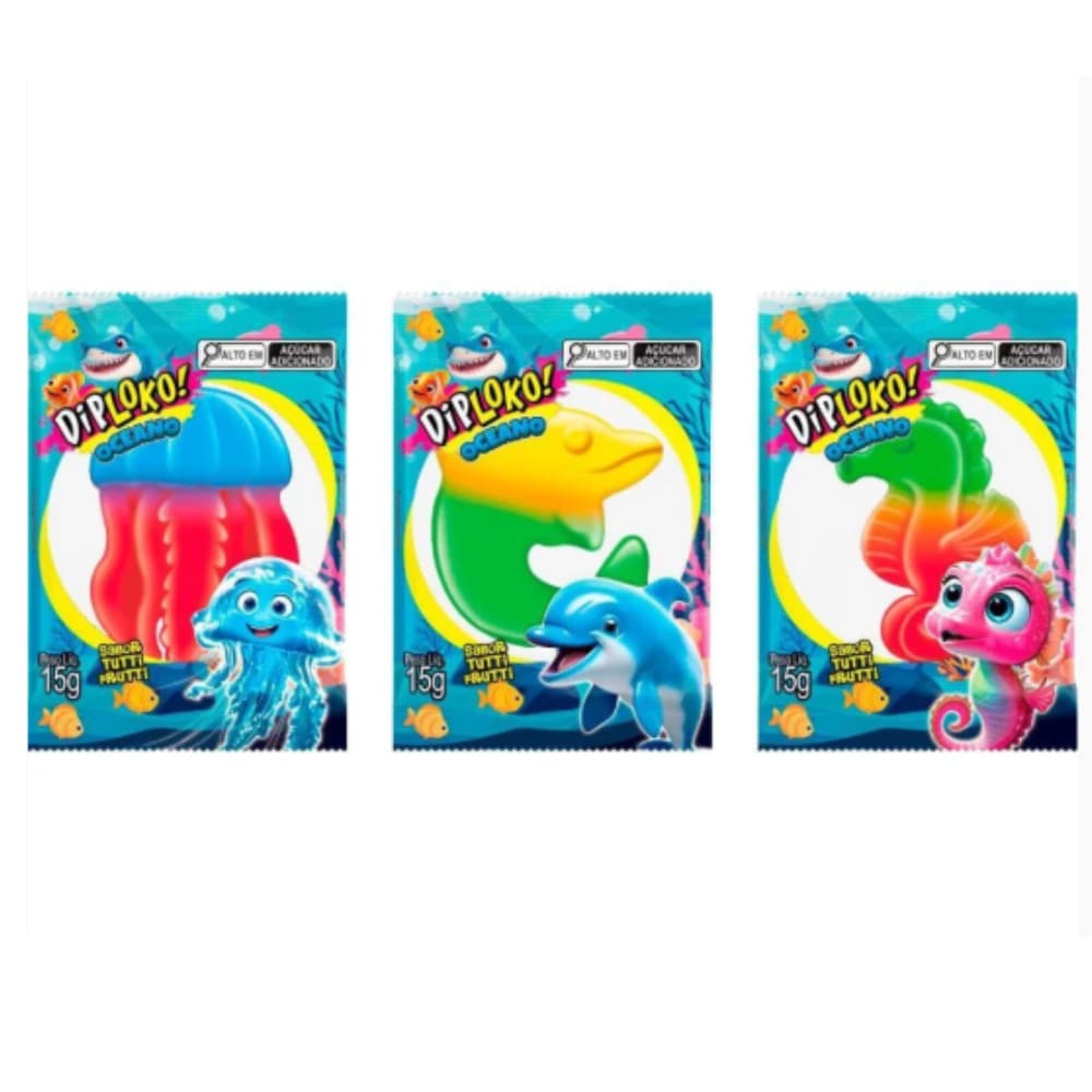 Kit com 3u Balas Gelatina OceanoTutti Frutti Display Diploko