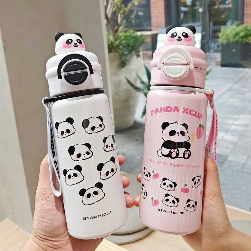 Copo Térmico Inox Panda com Canudo 550ml – Portátil, Fofo, Ideal p/ Estudantes e Presente