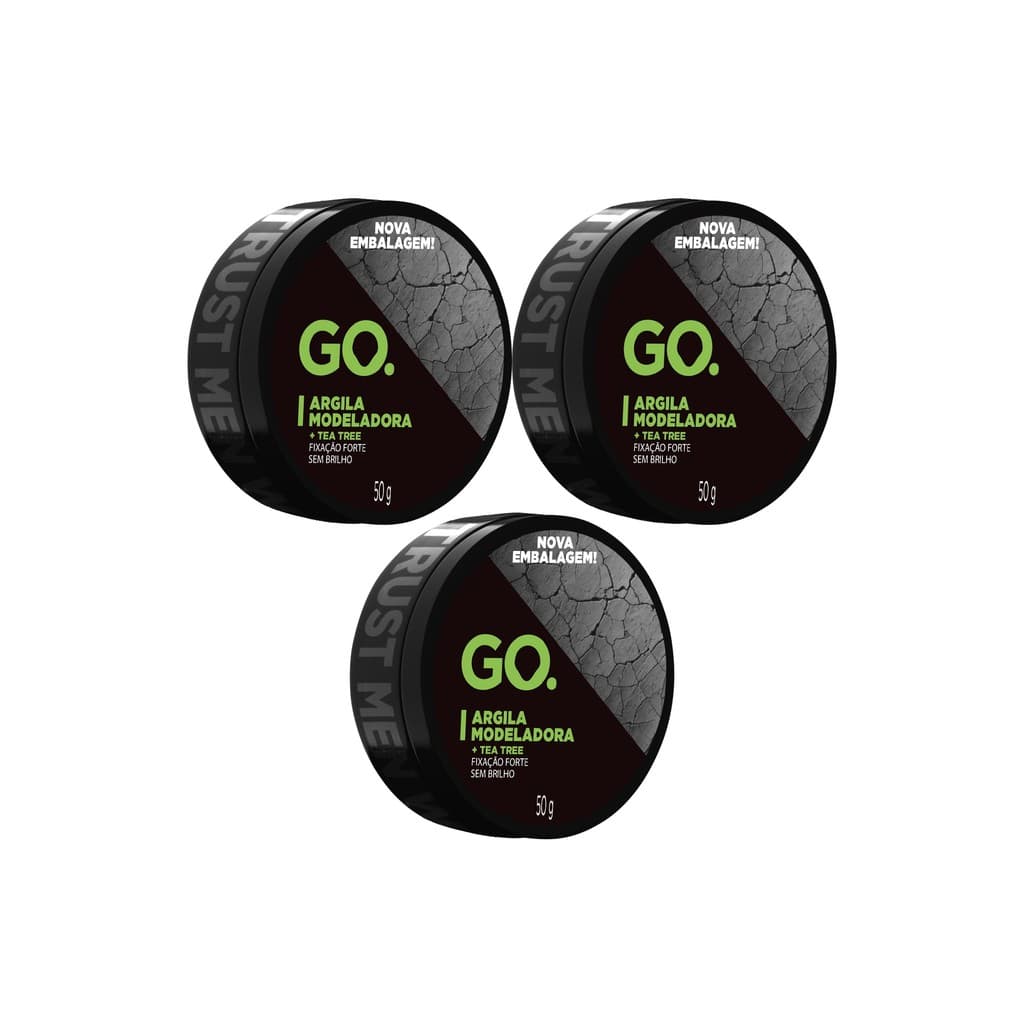Kit 3 Pomadas de Argila Modeladoras Go Man fixação forte efeito matte todos os tipos de cabelo