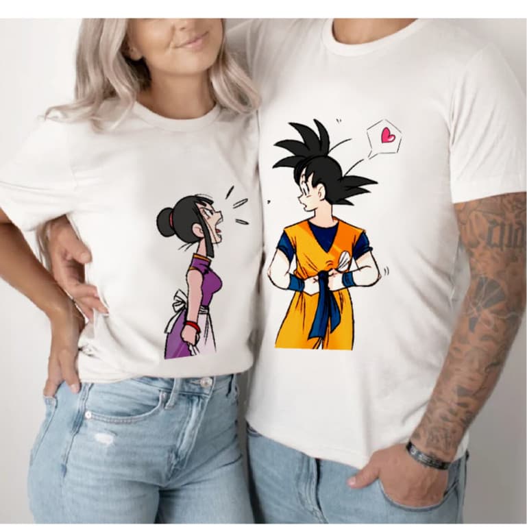 Kit 2 Camisetas Casal Goku e Chichi Dragon Ball Z 100% Algodão Envio Rapido
