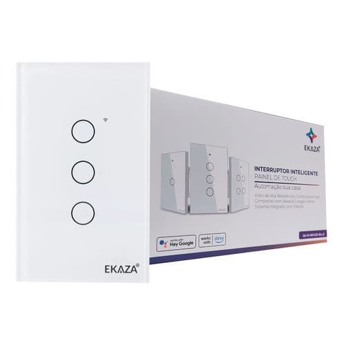 Interruptor Inteligente Vidro Touch Branco Wifi 3 Botões