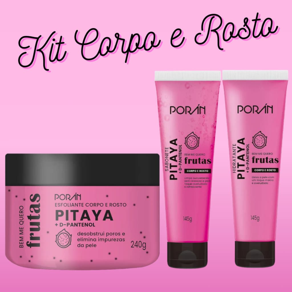 Kit Esfoliante + Hidratante + Sabonete Corpo e Rosto Bem Me Quero Pitaya + D-Pantenol Skin Care
