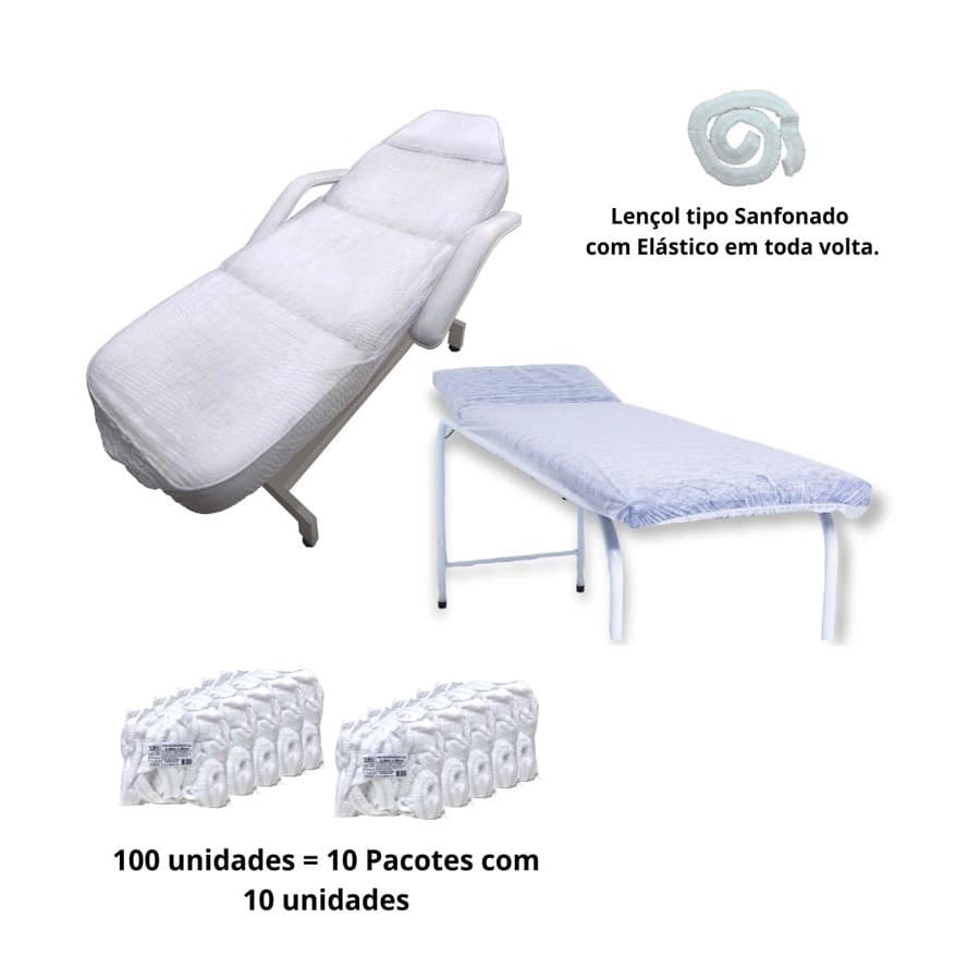 LENÇOL DESCARTAVEL COM ELASTICO 2,00m X 90cm - 100 UNIDADES - BRANCO