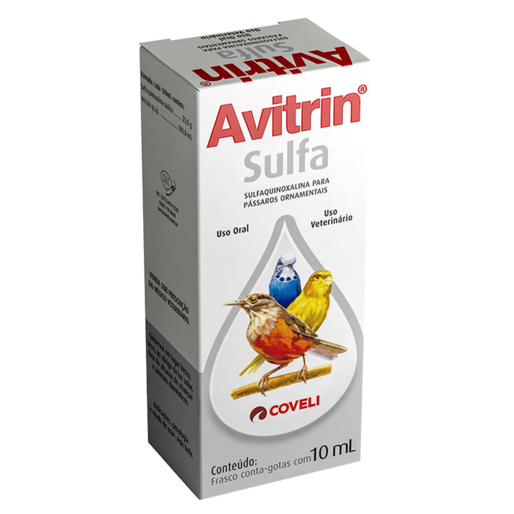 Avitrin Sulfa Coveli Antibiótico para Pássaros - 10ml
