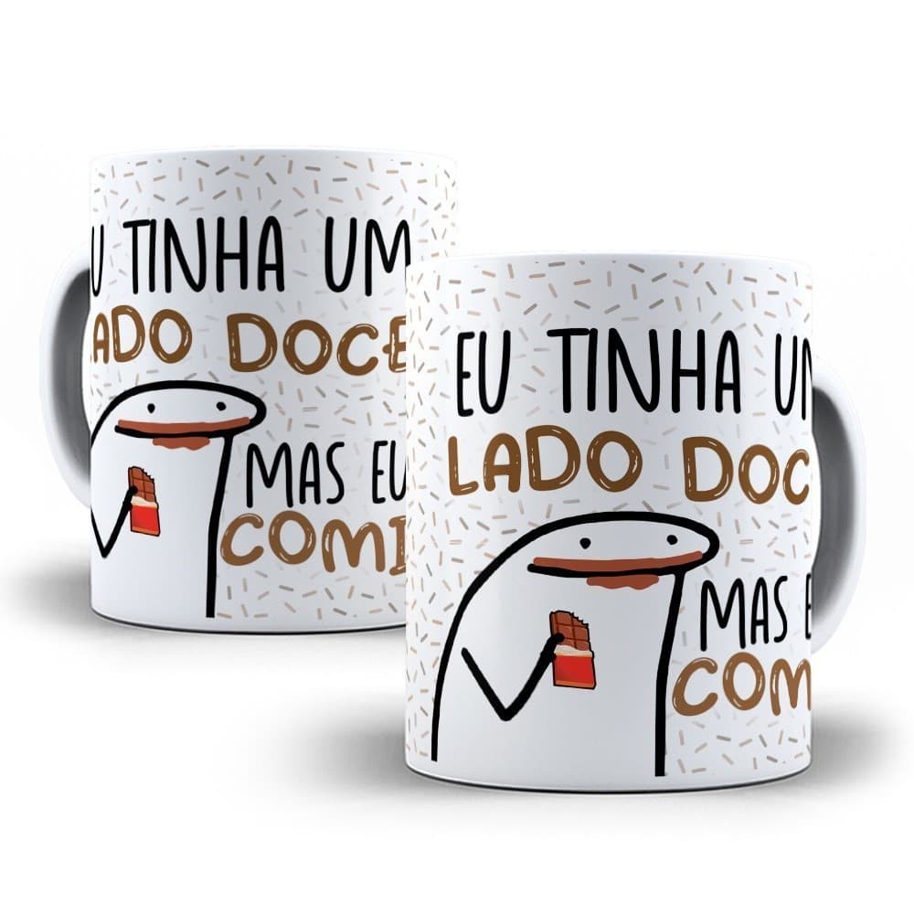 Caneca Páscoa Bento Flork Porcelana Frases Chocolate Divertidos Chocolate Eu Tinha Um Lado Doce