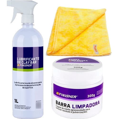 Kit Lubrificante Clay Bar 1l + Barra Limpadora 300g Finisher