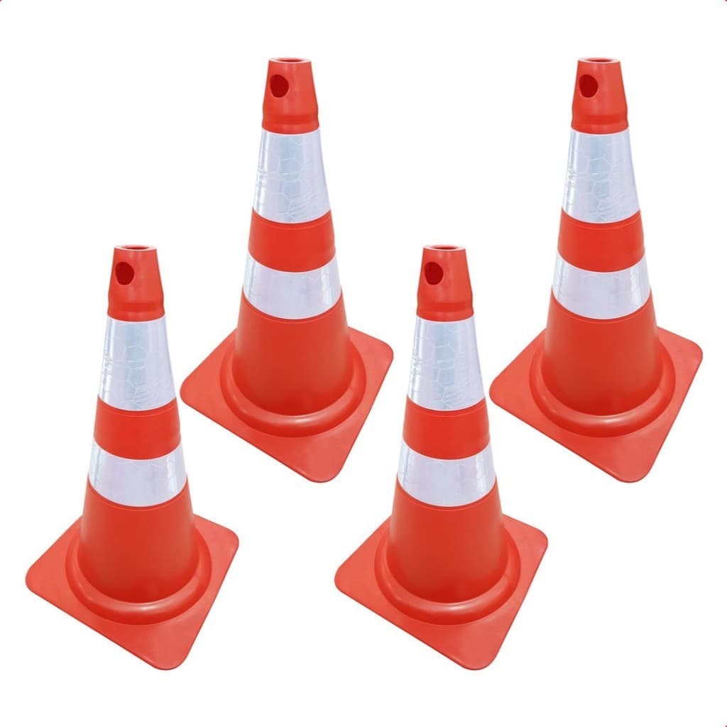 Kit 4 Cone Sinalização 75cm Flexível Refletivo Segurança Faixa Refletiva Obra Trânsito Rodovia