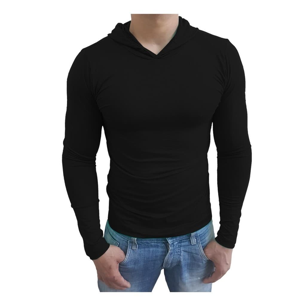 Camiseta Gola Redonda Com Capuz Manga Longa