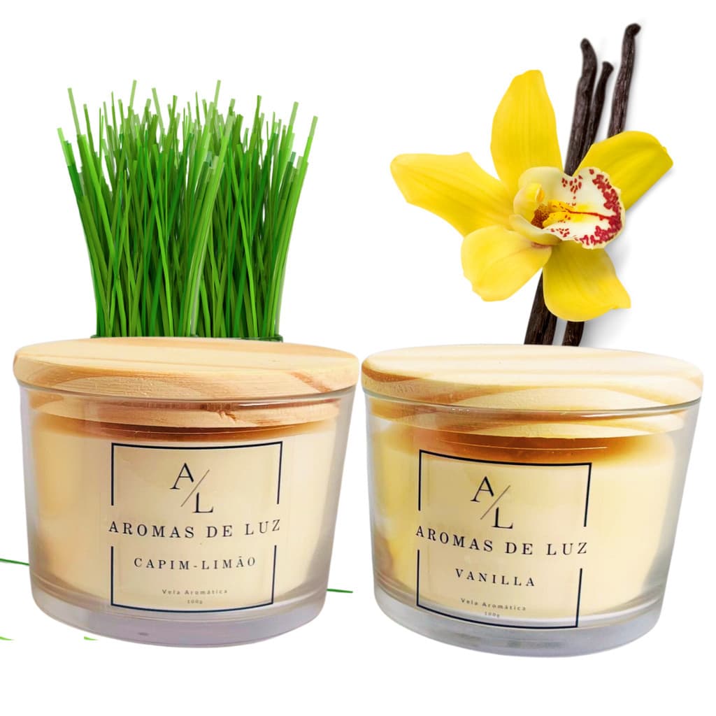 Kit com 2 Velas Aromáticas Vanilla e Capim Limão 100% Vegana