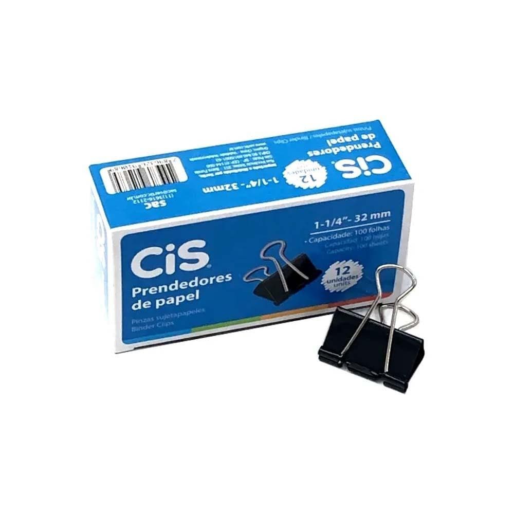 Prendedor de Papel Grampo Mola 32mm - 12 Unidades CIS