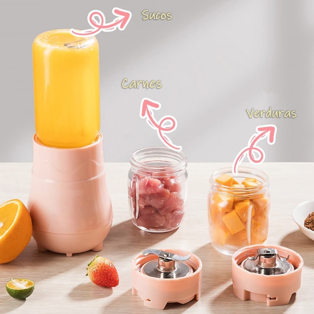 Mini Processador de Alimentos 3 em 1 Potente 300W Copo de Vidro Boros silicato 110V - A687